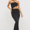 Μακρύ φόρεμα Kalina Jersey με ασύμμετρη κοπή σε μαύρο χρώμα