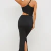 Μακρύ φόρεμα Kalina Jersey με ασύμμετρη κοπή σε μαύρο χρώμα