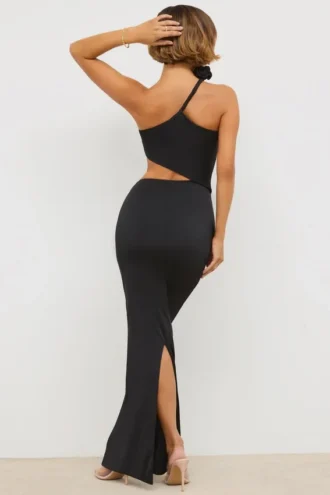 Μακρύ φόρεμα Kalina Jersey με ασύμμετρη κοπή σε μαύρο χρώμα