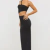 Μακρύ φόρεμα Kalina Jersey με ασύμμετρη κοπή σε μαύρο χρώμα