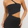 Μακρύ φόρεμα Kalina Jersey με ασύμμετρη κοπή σε μαύρο χρώμα