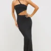 Μακρύ φόρεμα Kalina Jersey με ασύμμετρη κοπή σε μαύρο χρώμα