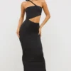 Μακρύ φόρεμα Kalina Jersey με ασύμμετρη κοπή σε μαύρο χρώμα