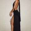 Μακρύ φόρεμα Merryth από μαλακό τζέρσεϊ με λαιμόκοψη και ανοιχτή πλάτη σε μαύρο χρώμα