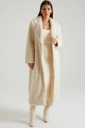 Μακρύ παλτό Alaska από shearling σε κρεμ χρώμα