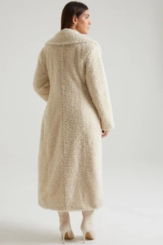 Μακρύ παλτό Alaska από shearling σε κρεμ χρώμα