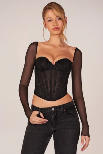 Μακρυμάνικη μπλούζα Zella Corset σε μαύρο χρώμα