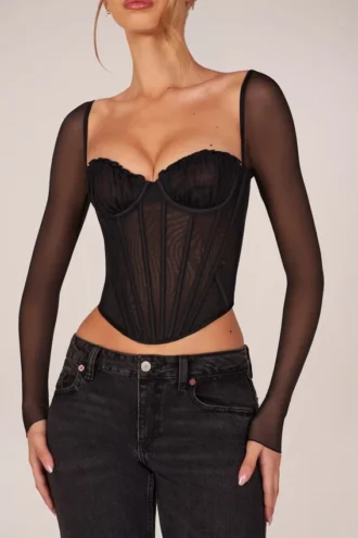 Μακρυμάνικη μπλούζα Zella Corset σε μαύρο χρώμα
