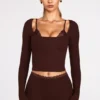 Margaux Ribbed Modal Long-Sleeve Laced Bra Μπλούζα σε χρώμα σοκολάτας Margaux Ribbed Modal Long-Sleeve Laced Bra Μπλούζα σε χρώμα σοκολάτας
