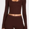 Margaux Ribbed Modal Long-Sleeve Laced Bra Μπλούζα σε χρώμα σοκολάτας Margaux Ribbed Modal Long-Sleeve Laced Bra Μπλούζα σε χρώμα σοκολάτας