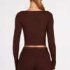 Margaux Ribbed Modal Long-Sleeve Laced Bra Μπλούζα σε χρώμα σοκολάτας Margaux Ribbed Modal Long-Sleeve Laced Bra Μπλούζα σε χρώμα σοκολάτας