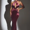 Μάξι φόρεμα Adriana Velvet με λαιμόκοψη halter σε χρώμα κρασιού Μάξι φόρεμα Adriana Velvet με λαιμόκοψη halter σε χρώμα κρασιού