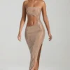 Μάξι φόρεμα Alamea με διακοσμητικά cut-out και bandeau λαιμόκοψη σε χρώμα μέλι Μάξι φόρεμα Alamea με διακοσμητικά cut-out και bandeau λαιμόκοψη σε χρώμα μέλι