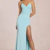 Μάξι φόρεμα Elanora με βαθύ V-neck σε απαλό γαλάζιο