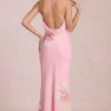Μάξι φόρεμα Fioren από σιφόν με ροζ floral μοτίβο