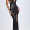 Μάξι φόρεμα Joella με διακοσμητικά cut-out και λαιμόκοψη halter σε μαύρο χρώμα