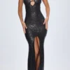 Μάξι φόρεμα Joella με διακοσμητικά cut-out και λαιμόκοψη halter σε μαύρο χρώμα