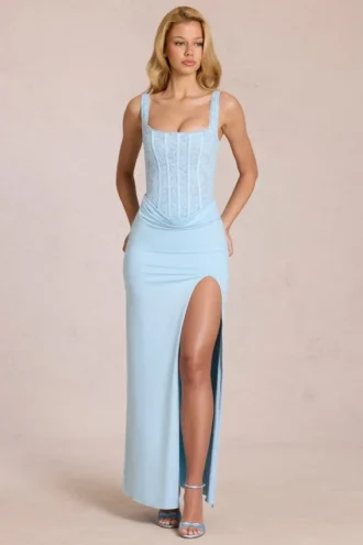Μάξι Φορέμα κορσέ Zalia από δαντέλα σε χρώμα Powder Blue