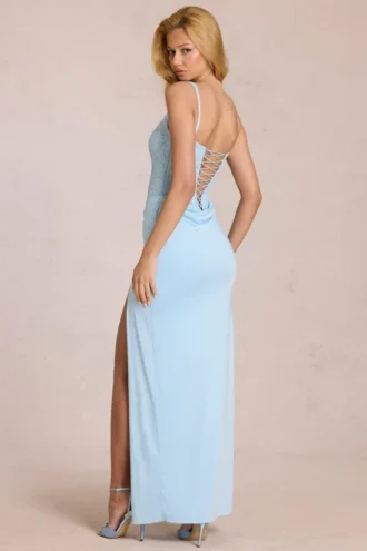 Μάξι Φορέμα κορσέ Zalia από δαντέλα σε χρώμα Powder Blue