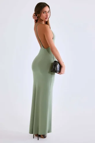 Μάξι φόρεμα Leire Modal με βαθύ ντεκολτέ και ανοιχτή πλάτη σε χρώμα σαλέ