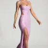 Μάξι φόρεμα Lucienne με διακοσμητικά cut-out και ουρά ψαριού σε ροζ παιώνια