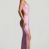 Μάξι φόρεμα Lucienne με διακοσμητικά cut-out και ουρά ψαριού σε ροζ παιώνια
