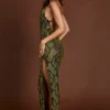 Μάξι φόρεμα Luserna με διακοσμημένο λαιμόκοψη σε πράσινο φίδι