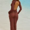 Μάξι Φορέμα Naura Sheer με ανοιχτή πλάτη σε καφέ χρώμα