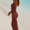 Μάξι Φορέμα Naura Sheer με ανοιχτή πλάτη σε καφέ χρώμα