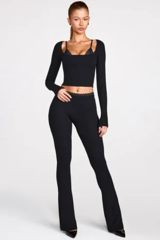 Philippa Modal Mid-Rise Flared Trousers σε μαύρο