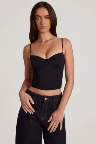 Μαύρη μπλούζα Mirelle Modal με μπανέλες και σούρες