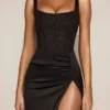 Μαύρο φόρεμα Taliah Lace Soft-Scoop Corset Satin Midaxi