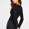 Μαύρο μακρυμάνικο κορμάκι Verity Ribbed Modal με βαθύ ντεκολτέ