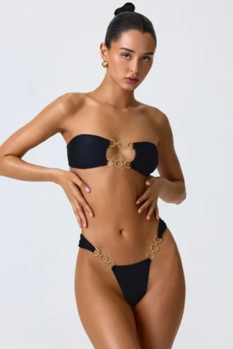 Sunny Isles Διακοσμημένο μπικίνι bandeau με cut-out σε μαύρο χρώμα
