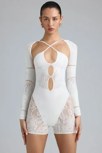 Melody Embellished Cut-Out Unitard σε χρώμα ιβουάρ