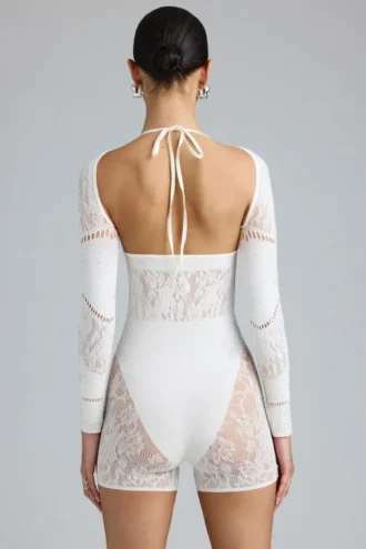 Melody Embellished Cut-Out Unitard σε χρώμα ιβουάρ