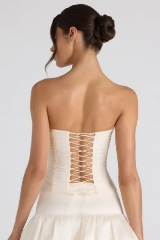 Melvina Ruched Lace-Up Strapless Corset Μπλούζα σε χρώμα ιβουάρ