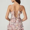 Μίνι φόρεμα A-line με βολάν και κορδόνια Lolina σε floral μοτίβο Primrose