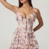 Μίνι φόρεμα A-line με βολάν και κορδόνια Lolina σε floral μοτίβο Primrose