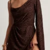 Μίνι φόρεμα Angelie Devoré με ένα μανίκι και γραμμή Α σε σκούρο σοκολά