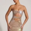 Μίνι φόρεμα Ayleen με διακοσμητικά cut-out σε χρώμα αμύγδαλο Μίνι φόρεμα Ayleen με διακοσμητικά cut-out σε χρώμα αμύγδαλο