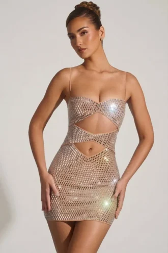 Μίνι φόρεμα Ayleen με διακοσμητικά cut-out σε χρώμα αμύγδαλο