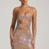 Μίνι φόρεμα Ayleen με διακοσμητικά cut-out σε χρώμα αμύγδαλο Μίνι φόρεμα Ayleen με διακοσμητικά cut-out σε χρώμα αμύγδαλο