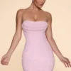 Μίνι φόρεμα Basel με διακοσμημένα λουράκια και λαιμόκοψη σε ροζ χρώμα Μίνι φόρεμα Basel με διακοσμημένα λουράκια και λαιμόκοψη σε ροζ χρώμα