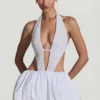 Μίνι φόρεμα Cece με διακοσμητικά cut-out και φούστα σε στυλ «φούσκα» σε λευκό χρώμα