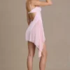 Μίνι φόρεμα Celestia με σατέν διακοσμητικά στοιχεία και κουπέ κορύφη σε ροζ χρώμα Μίνι φόρεμα Celestia με σατέν διακοσμητικά στοιχεία και κουπέ κορύφη σε ροζ χρώμα