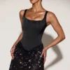 Μίνι φόρεμα Eira με κορσέ από σατέν και διακοσμημένη φούστα σε μαύρο και μοβ Μίνι φόρεμα Eira με κορσέ από σατέν και διακοσμημένη φούστα σε μαύρο και μοβ