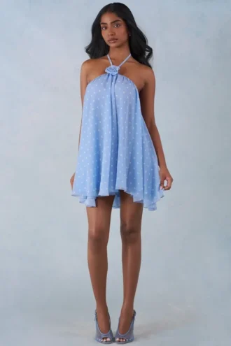 Μίνι φόρεμα Evania με λαιμόκοψη και μπλούζα babydoll σε μπλε πουά Μίνι φόρεμα Evania με λαιμόκοψη και μπλούζα babydoll σε μπλε πουά