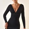 Μίνι φόρεμα Jessa Modal Ruched Plunge A-Line σε μαύρο χρώμα Μίνι φόρεμα Jessa Modal Ruched Plunge A-Line σε μαύρο χρώμα