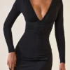 Μίνι φόρεμα Jessa Modal Ruched Plunge A-Line σε μαύρο χρώμα Μίνι φόρεμα Jessa Modal Ruched Plunge A-Line σε μαύρο χρώμα